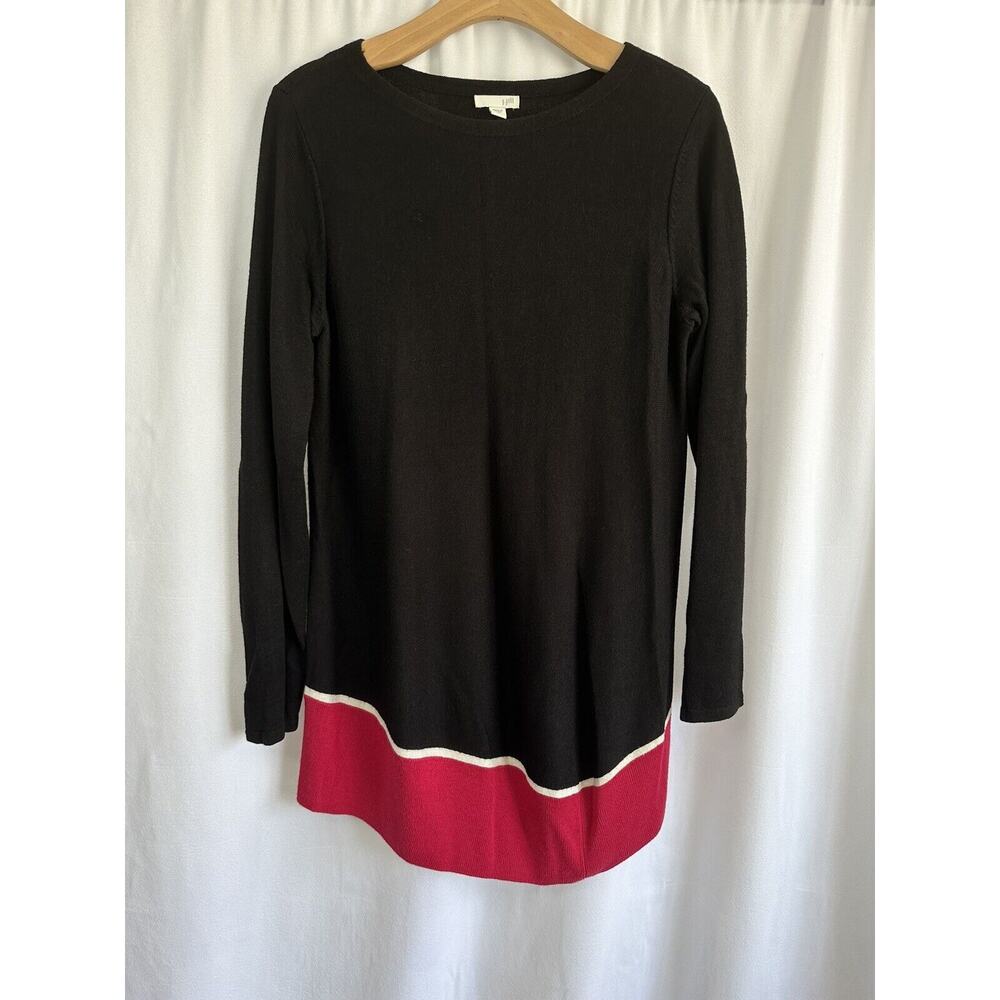 J Jill Sweater Tunic Long Sleeve Knit Black Viscose Wool Two Tone Size Womens S